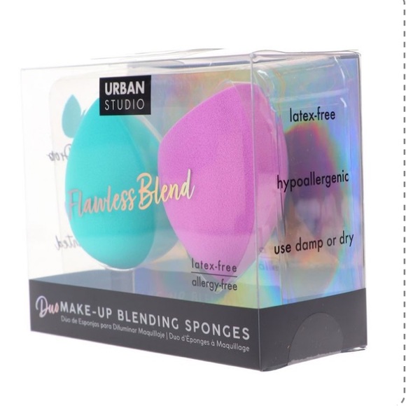 💜 NIB Urban Studio Duo Blending Makeup Sponges Set of 2 Purple / Teal - Picture 2 of 10